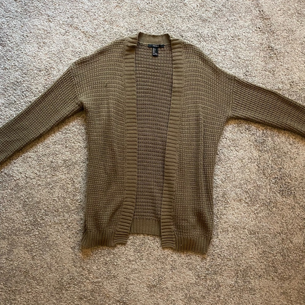 Forever 21 Army Green Waffle Knit Cardigan Size S